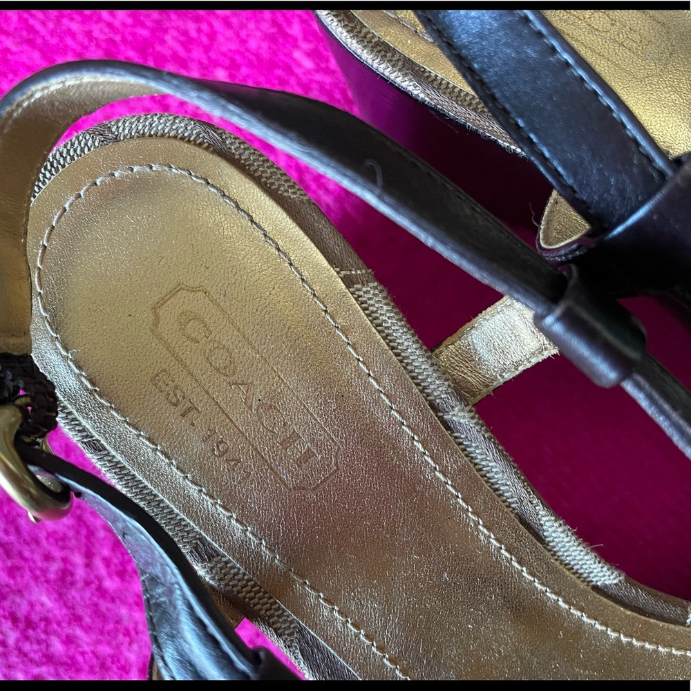 Coach Mollie Brown Leather Wedge Slingback Sandal - Size 6 - Picture 3 of 14